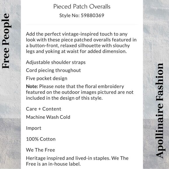 FREE PEOPLE PIECED PATCH WORK OVERALLS IN BLUE COMBO MEDIUM NEW - Picture 6 of 6